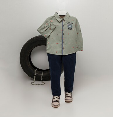 Wholesale 2-Piece Boys Patterned Shirt Set with Pants 2-5Y Sani 1068-9814 Хаки 