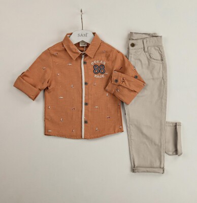 Wholesale 2-Piece Boys Patterned Shirt Set with Pants 2-5Y Sani 1068-9814 - Sani