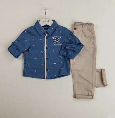 Wholesale 2-Piece Boys Patterned Shirt Set with Pants 2-5Y Sani 1068-9814 - Sani (1)