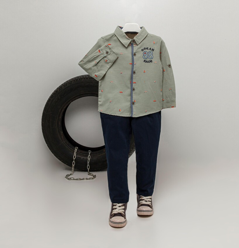 Wholesale 2-Piece Boys Patterned Shirt Set with Pants 2-5Y Sani 1068-9814 - 4