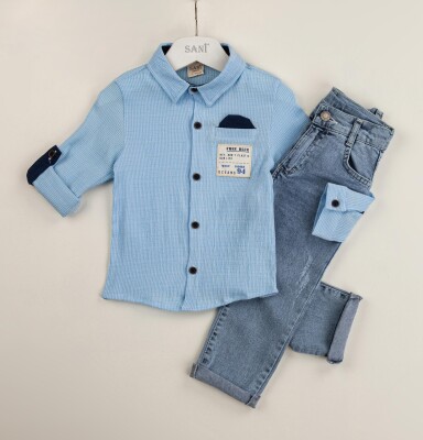 Wholesale 2-Piece Boys Patterned Shirt Set with Pants 2-5Y Sani 1068-9828 - Sani