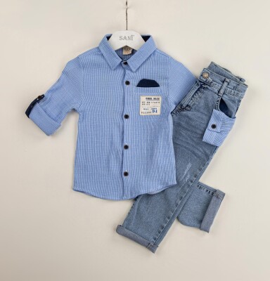 Wholesale 2-Piece Boys Patterned Shirt Set with Pants 2-5Y Sani 1068-9828 Синий