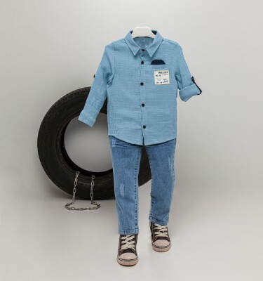 Wholesale 2-Piece Boys Patterned Shirt Set with Pants 2-5Y Sani 1068-9828 Зелёный 