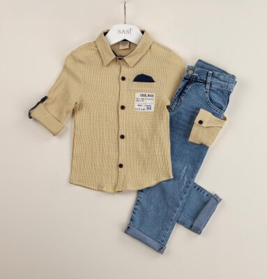 Wholesale 2-Piece Boys Patterned Shirt Set with Pants 2-5Y Sani 1068-9828 - Sani (1)