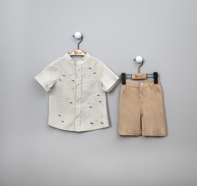 Wholesale 2-Piece Boys Patterned Shirt Set With Shorts 2-5Y Kumru Bebe 1075-3601 - Kumru Bebe