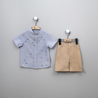 Wholesale 2-Piece Boys Patterned Shirt Set With Shorts 2-5Y Kumru Bebe 1075-3601 - Kumru Bebe (1)
