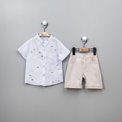 Wholesale 2-Piece Boys Patterned Shirt Set With Shorts 2-5Y Kumru Bebe 1075-3601 Синий