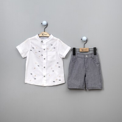 Wholesale 2-Piece Boys Patterned Shirt Set With Shorts 2-5Y Kumru Bebe 1075-3601 White