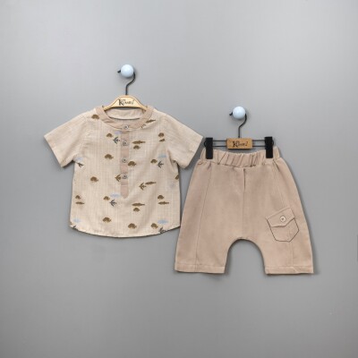Wholesale 2-Piece Boys Patterned Shirt Set With Shorts 2-5Y Kumru Bebe 1075-3820 Бежевый 