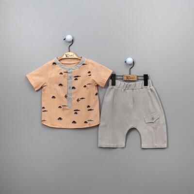 Wholesale 2-Piece Boys Patterned Shirt Set With Shorts 2-5Y Kumru Bebe 1075-3820 Лососевый цвет