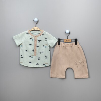 Wholesale 2-Piece Boys Patterned Shirt Set With Shorts 2-5Y Kumru Bebe 1075-3820 Mint Green 