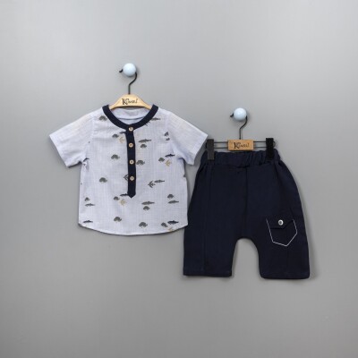 Wholesale 2-Piece Boys Patterned Shirt Set With Shorts 2-5Y Kumru Bebe 1075-3820 Blue