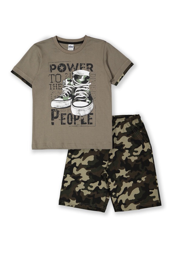 Wholesale 2-Piece Boys Patterned T-shirt and Shorts 8-14Y Elnino 1025-22151 - 1