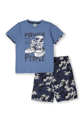 Wholesale 2-Piece Boys Patterned T-shirt and Shorts 8-14Y Elnino 1025-22151 - 2
