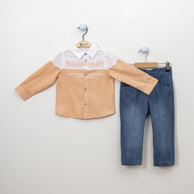 Wholesale 2-Piece Boys Shirt Set With Denim Pants 2-5Y Kumru Bebe 1075-3881 Лососевый цвет