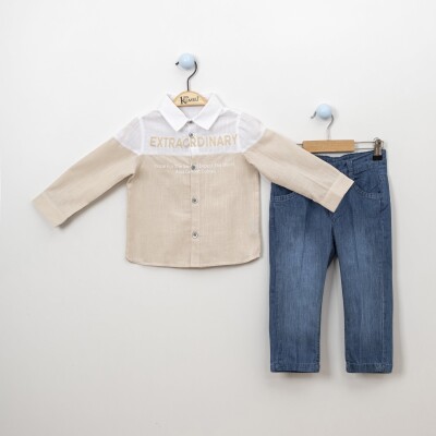 Wholesale 2-Piece Boys Shirt Set With Denim Pants 2-5Y Kumru Bebe 1075-3881 Бежевый 