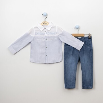 Wholesale 2-Piece Boys Shirt Set With Denim Pants 2-5Y Kumru Bebe 1075-3881 Blue