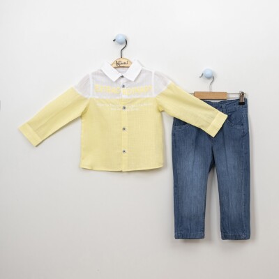 Wholesale 2-Piece Boys Shirt Set With Denim Pants 2-5Y Kumru Bebe 1075-3881 Yellow