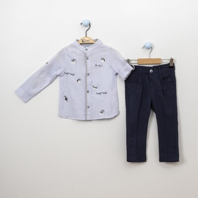 Wholesale 2-Piece Boys Shirt Set with Pants 2-5Y Kumru Bebe 1075-3837 Синий
