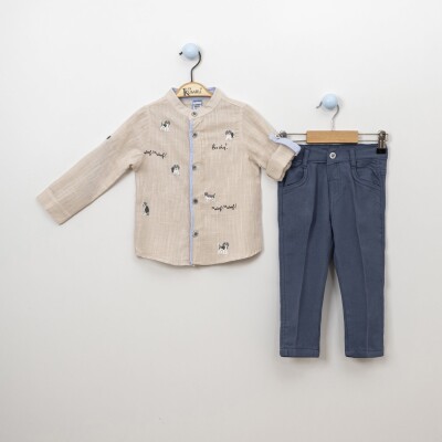 Wholesale 2-Piece Boys Shirt Set with Pants 2-5Y Kumru Bebe 1075-3837 Бежевый 