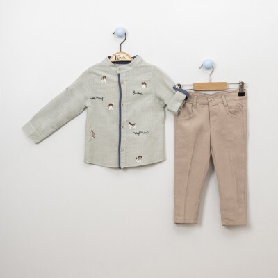 Wholesale 2-Piece Boys Shirt Set with Pants 2-5Y Kumru Bebe 1075-3837 Мятно-зеленый