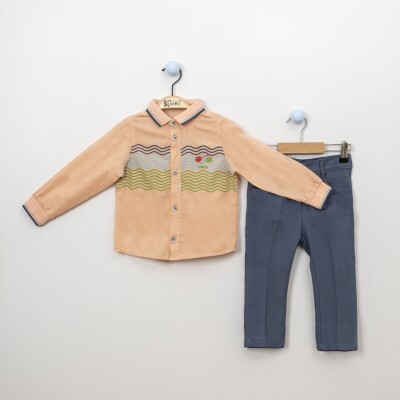 Wholesale 2-Piece Boys Shirt Set With Pants 2-5Y Kumru Bebe 1075-3871 Лососевый цвет