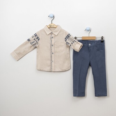 Wholesale 2-Piece Boys Shirt Set With Pants 2-5Y Kumru Bebe 1075-3877 Бежевый 