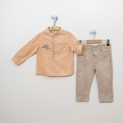 Wholesale 2-Piece Boys Shirt Set With Pants 2-5Y Kumru Bebe 1075-3886 Лососевый цвет