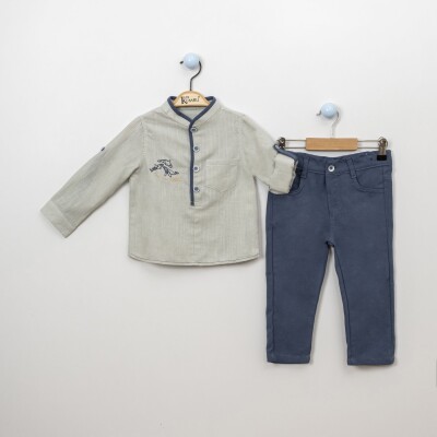Wholesale 2-Piece Boys Shirt Set With Pants 2-5Y Kumru Bebe 1075-3886 Mint Green 
