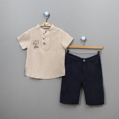 Wholesale 2-Piece Boys Shirt Set With Shorts 5-8Y Kumru Bebe 1075-3867 Бежевый 