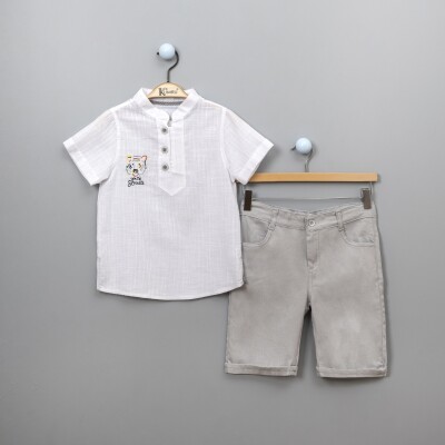 Wholesale 2-Piece Boys Shirt Set With Shorts 5-8Y Kumru Bebe 1075-3867 Белый 