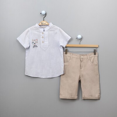 Wholesale 2-Piece Boys Shirt Set With Shorts 5-8Y Kumru Bebe 1075-3867 Синий