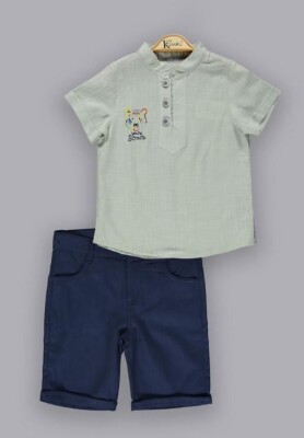 Wholesale 2-Piece Boys Shirt Set With Shorts 5-8Y Kumru Bebe 1075-3867 Мятно-зеленый