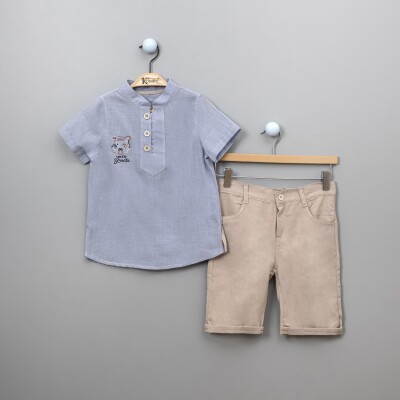 Wholesale 2-Piece Boys Shirt Set With Shorts 5-8Y Kumru Bebe 1075-3867 - Kumru Bebe