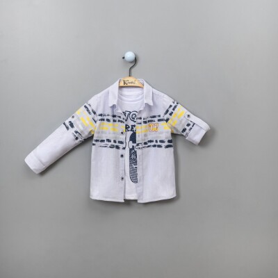 Wholesale 2-Piece Boys Shirt Set with T-shirt 10-13Y Kumru Bebe 1075-3945 Синий