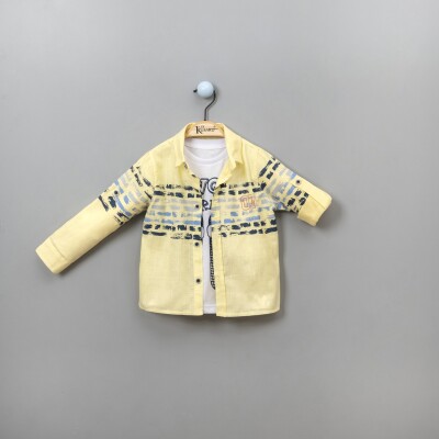 Wholesale 2-Piece Boys Shirt Set with T-shirt 10-13Y Kumru Bebe 1075-3945 Yellow