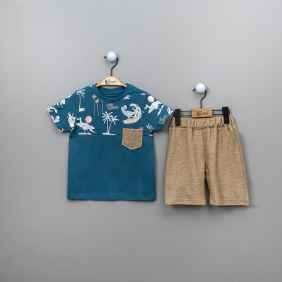 Wholesale 2-Piece Boys Shorts Set With T-Shirt 2-5Y Kumru Bebe 1075-3892 Лазурный 