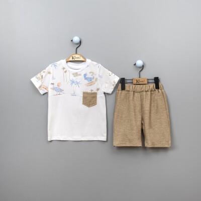 Wholesale 2-Piece Boys Shorts Set With T-Shirt 2-5Y Kumru Bebe 1075-3892 White