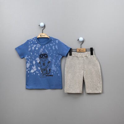 Wholesale 2-Piece Boys Shorts Set with T-shirt 2-5Y Takım Kumru Bebe 1075-3879 Светло-серовато- синий