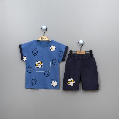 Wholesale 2-Piece Boys T-Shirt Set With Shorts 2-5Y Kumru Bebe 1075-3894 Saxe