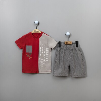 Wholesale 2-Piece Boys T-shirt Set with Shorts 2-5Y Kumru Bebe 1075-3897 Красный