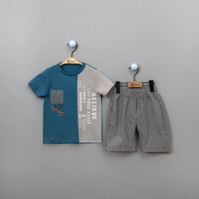 Wholesale 2-Piece Boys T-shirt Set with Shorts 2-5Y Kumru Bebe 1075-3897 Лазурный 