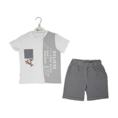 Wholesale 2-Piece Boys T-shirt Set with Shorts 2-5Y Kumru Bebe 1075-3897 Белый 