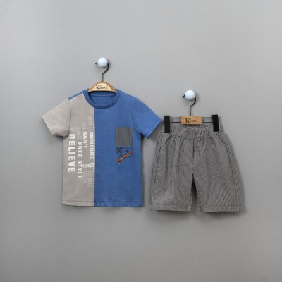 Wholesale 2-Piece Boys T-shirt Set with Shorts 2-5Y Kumru Bebe 1075-3897 - 2