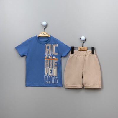 Wholesale 2-Piece Boys T-shirt Set with Shorts 2-5Y Kumru Bebe 1075-3898 Светло-серовато- синий