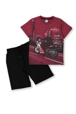 Wholesale 2-Piece Boys T-shirt Set with Shorts 8-14Y Elnino 1025-22153 Claret Red