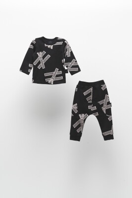 Wholesale 2-Piece Boys Tracksuit Set with Printed 2-5Y Moi Noi 1058-MN50992 Black