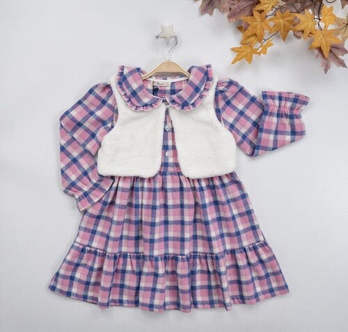 Wholesale 2-Piece Girl Dress with Bolero Vest 3-6Y Busra Bebe 1016-22278 - 2