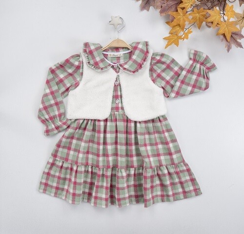 Wholesale 2-Piece Girl Dress with Bolero Vest 3-6Y Busra Bebe 1016-22278 - 3