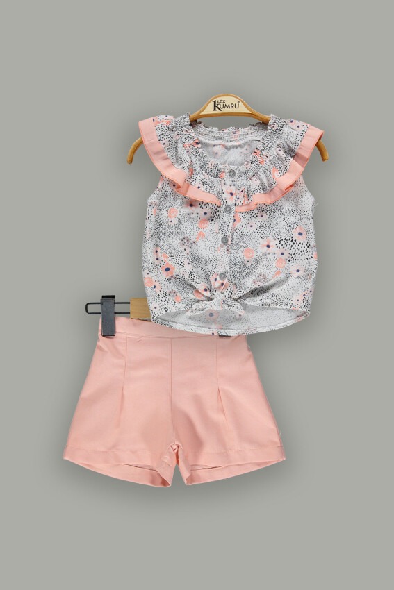 Wholesale 2-Piece Girl Shorts Set With Ruffle Blouse 2-5Y Kumru Bebe 1075-3681 - 1